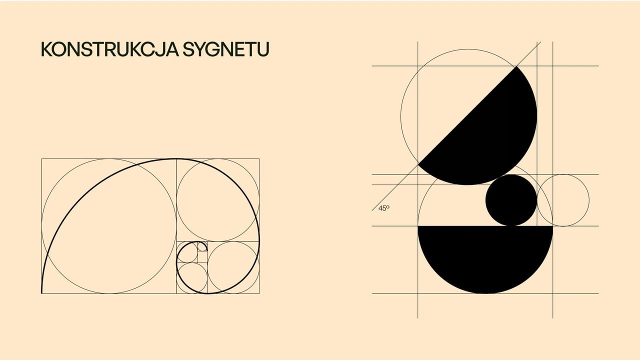 Konstrukcja sygnetu logo — projekt graficzny stworzony w ramach identyfikacji wizualnej marki.